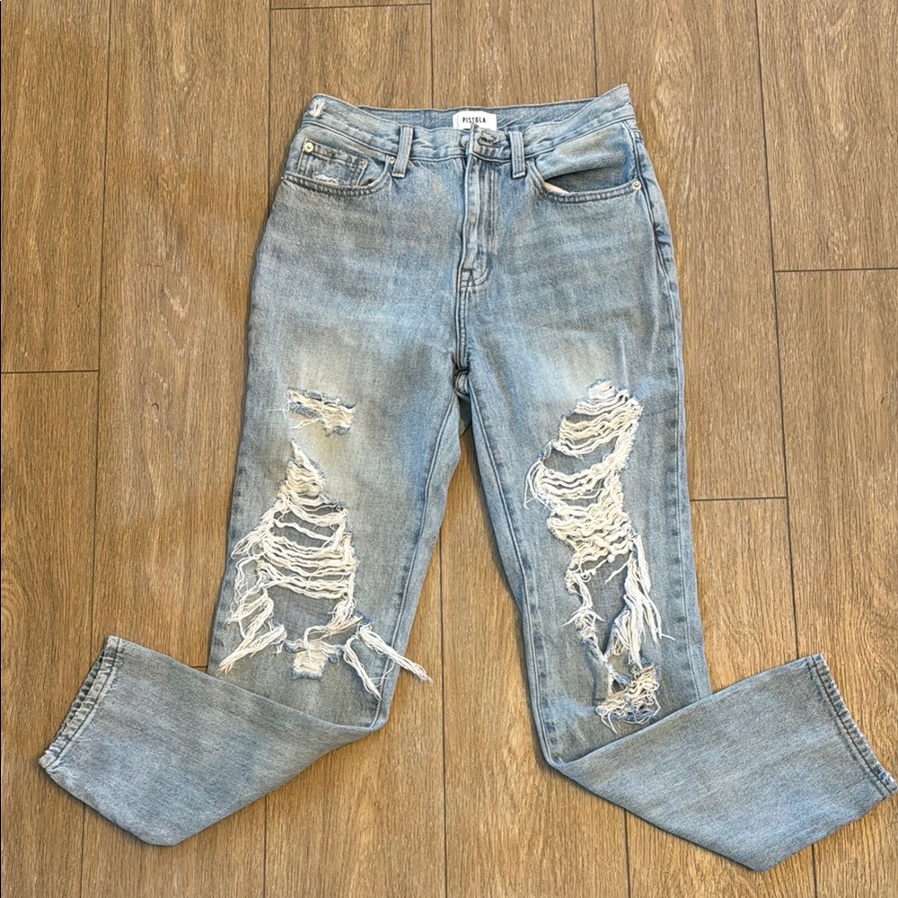 Pistola Light Blue Distressed Straight Leg Jeans